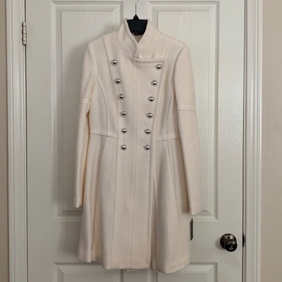 GUESS Skirted Double Breasted Coat in White SMALL NWT - Picture 3 of 7